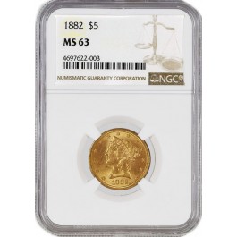 1882 $5 Liberty Head Half Eagle Gold NGC MS63