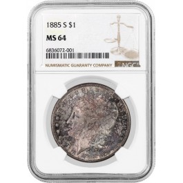 1885 S $1 Morgan Silver Dollar NGC MS64 Brilliant Uncirculated Blueberry Toned 