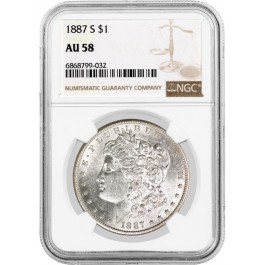 1887 S $1 Morgan Silver Dollar NGC AU58 About Uncirculated Key Date Coin #032