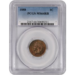 1888 1C Indian Head Cent PCGS MS64 RB Red Brown Brilliant Uncirculated Coin