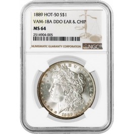 1889 $1 Morgan Silver Dollar Hot 50 VAM 18A DDO Ear & Chip NGC MS64 Coin