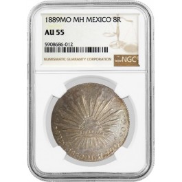 1889 MO MH 8 Reales Silver Mexico City First Republic NGC AU55 Coin