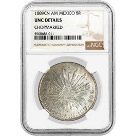 1889 CN AM 8 Reales Silver Culiacan Mexico NGC UNC Details Chopmarked Coin