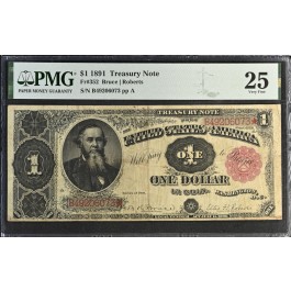 Series 1891 $1 Large Size Treasury Note Red Seal Edwin Stanton Fr#352 PMG VF25
