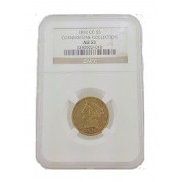 1892 Carson City $5 Liberty Half Eagle Gold Graded NGC AU53 Cornerstone Collection