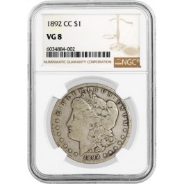 1892 CC $1 Morgan Silver Dollar NGC VG8 Very Good Circulated Key Date Coin #002
