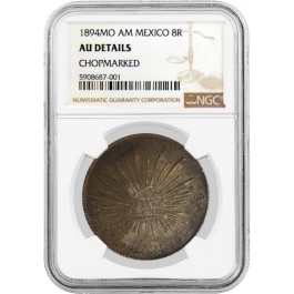 1894 MO AM 8 Reales Silver Mexico City NGC AU Details Chopmarked Circulated Coin 