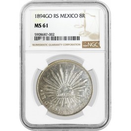 1894 GO RS 8 Reales Silver Guanajuato Mexico First Republic NGC MS61 Coin