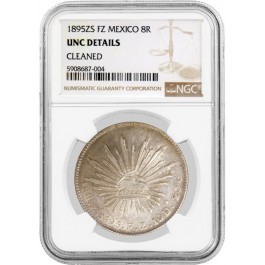 1895 ZS FZ 8 Reales Silver Zacatecas Mexico NGC UNC Details Cleaned Uncirculated