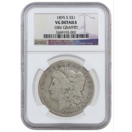 1895 S $1 Morgan Silver Dollar Graded VG Details OBV Graffiti