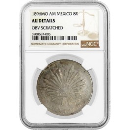 1896 MO AM 8 Reales Silver Mexico City NGC AU Details OBV Scratched Coin