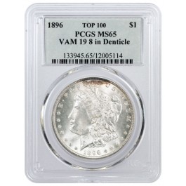 1896 $1 Morgan Silver Dollar Top 100 VAM 19 8 In Denticle PCGS MS65 Gem Coin