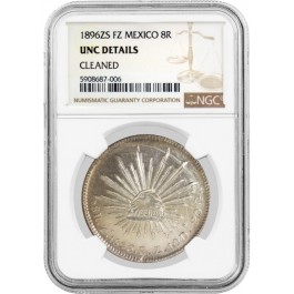 1896 ZS FZ 8 Reales Silver Zacatecas Mexico NGC UNC Details Cleaned Uncirculated