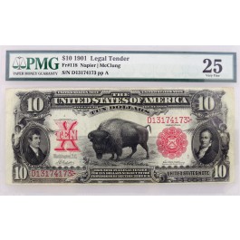 Series Of 1901 $10 Legal Tender United States Note Bison Fr#118 PMG VF25