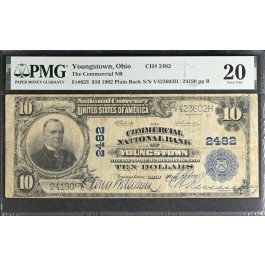 1902 $10 The Commercial NB Of Youngstown Ohio Charter #2482 Fr#633 PMG VF20 