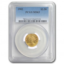 1902 $2.50 Liberty Quarter Eagle Gold Graded PCGS MS63 Bright Luster