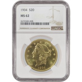 1904 $20 Liberty Head Double Eagle Gold Variety 3 NGC MS62