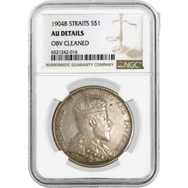 1904 B British Colony Straits Settlements $1 Silver NGC AU Details Obv Cleaned