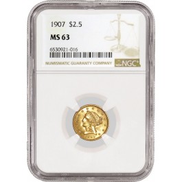 1907 $2.50 Liberty Head Quarter Eagle Gold NGC MS63 Brilliant Uncirculated Coin