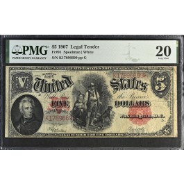 Series Of 1907 $5 Large Size Legal Tender Note Woodchopper Fr#91 PMG VF20 #51