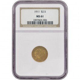 1911 $2.5 Indian Head Gold NGC MS61