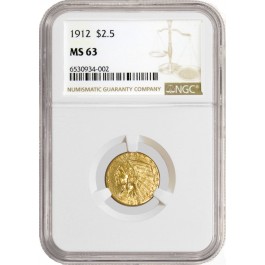 1912 $2.50 Indian Head Quarter Eagle Gold NGC MS63 Brilliant Uncirculated #002