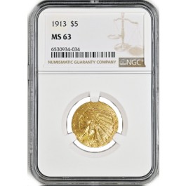 1913 $5 Indian Head Half Eagle Gold NGC MS63 Brilliant Uncirculated Coin