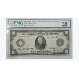 Series of 1914 $10 Federal Reserve Note Philadelphia Fr#913 PMG VF25
