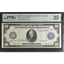 Series Of 1914 $10 Large Size Federal Reserve Note St. Louis Fr#935 PMG VF25 #10