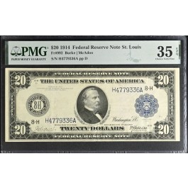 Series Of 1914 $20 Federal Reserve Note St. Louis Fr#992 PMG Choice VF35 EPQ