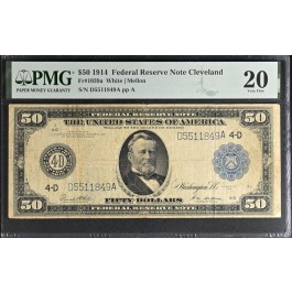 Series Of 1914 $50 Large Size Federal Reserve Note Cleveland Fr#1039a PMG VF20