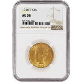 1916 S $10 Indian Head Eagle Gold NGC AU58