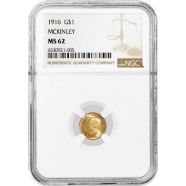 1916 $1 McKinley Memorial Commemorative Gold Dollar NGC MS62 Uncirculated Coin