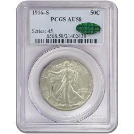 1916 S Walking Liberty Silver Half Dollar PCGS AU58 CAC