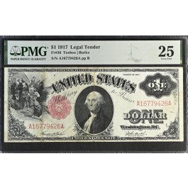Series Of 1917 $1 Legal Tender Note Red Seal Sawhorse Fr#36 PMG VF25 #003