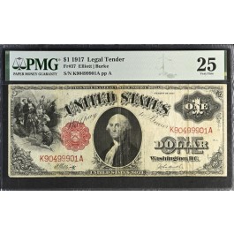 Series Of 1917 $1 Legal Tender Note Red Seal Sawhorse Fr#37 PMG VF25 #005