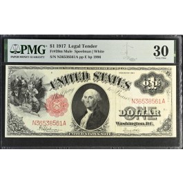 Series Of 1917 $1 Legal Tender Note Red Seal Sawhorse Fr#39m Mule PMG VF30