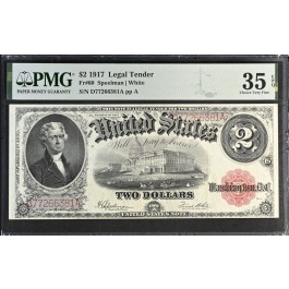 Series Of 1917 $2 Large Size Legal Tender Note Red Seal Fr#60 Choice VF35 EPQ
