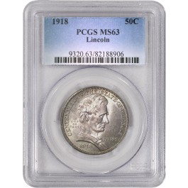 1918 50C Lincoln Illinois Centennial Commemorative Silver Half Dollar PCGS MS63
