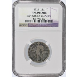 1921 25C  Standing Liberty Silver Quarter Variety 2 Pedestal Date NGC Fine Details