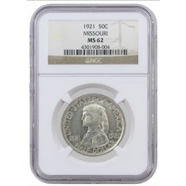 1921 Missouri Centennial Commemorative Silver Half Dollar Plain Variety NGC MS62