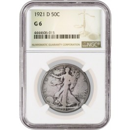 1921 D 50C Walking Liberty Silver Half Dollar NGC G6