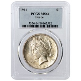1921 High Relief $1 Silver Peace Dollar PCGS MS64 Brilliant Uncirculated Coin