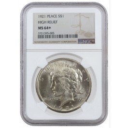 1921 High Relief $1 Peace Dollar NGC MS 64+