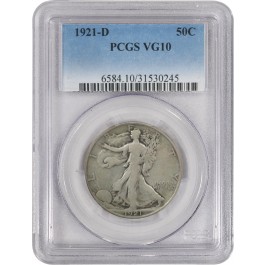 1921 D Walking Liberty Silver Half Dollar PCGS VG10
