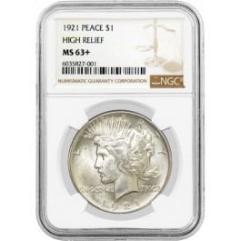 1921 High Relief $1 Silver Peace Dollar NGC MS63+ Uncirculated Key Date Coin