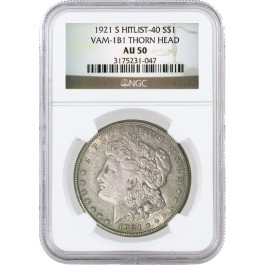 1921 S $1 Morgan Silver Dollar NGC AU50 VAM 1B1 Thorn Head