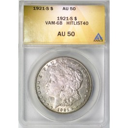 1921 S $1 Morgan Silver Dollar ANACS AU50 VAM 6B Die Gouge BU
