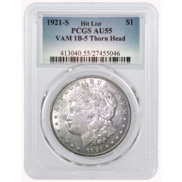 1921 S $1 Morgan Silver Dollar PCGS AU55 VAM 1B-5 Thorn Head