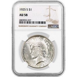1925 S $1 Silver Peace Dollar NGC AU58 About Uncirculated Key Date Coin